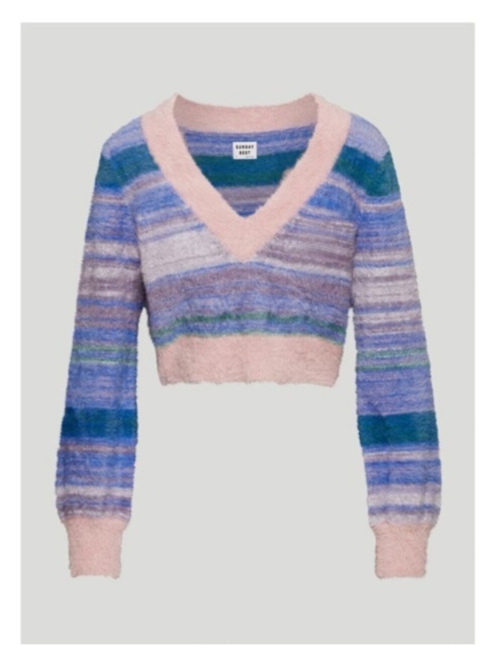 Sunday Best | Kitten V-neck Sweater Size Large Stripe Pink Purple Blue Aritzia
